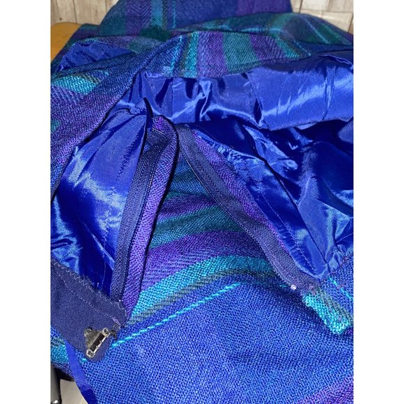 Women's Vintage Tanner Sport Blue Green Plaid Wool Zip Pencil Skirt Size 12 - Picture 12 of 12